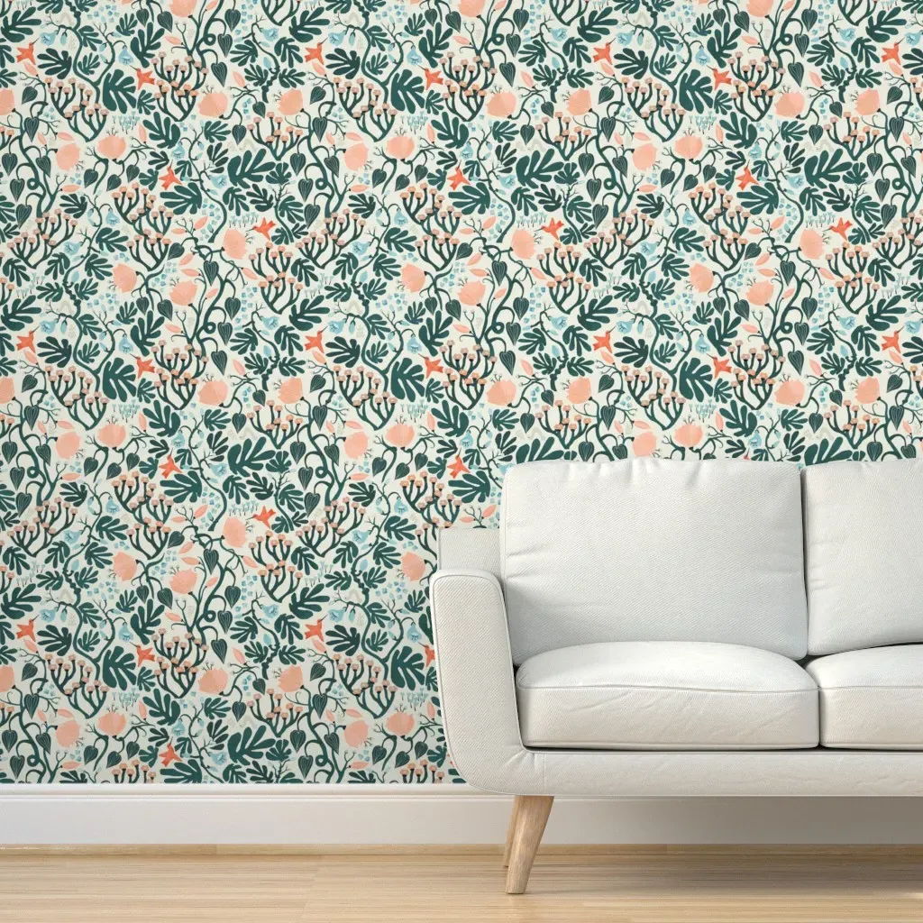 Hummingbird Garden Peel and Stick Wallpaper - Teal product