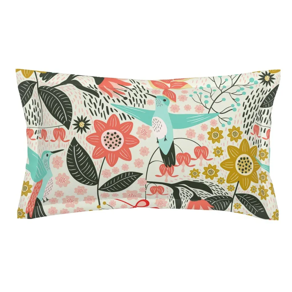 Hummingbird Large Scale King Pillow Sham - Teal product