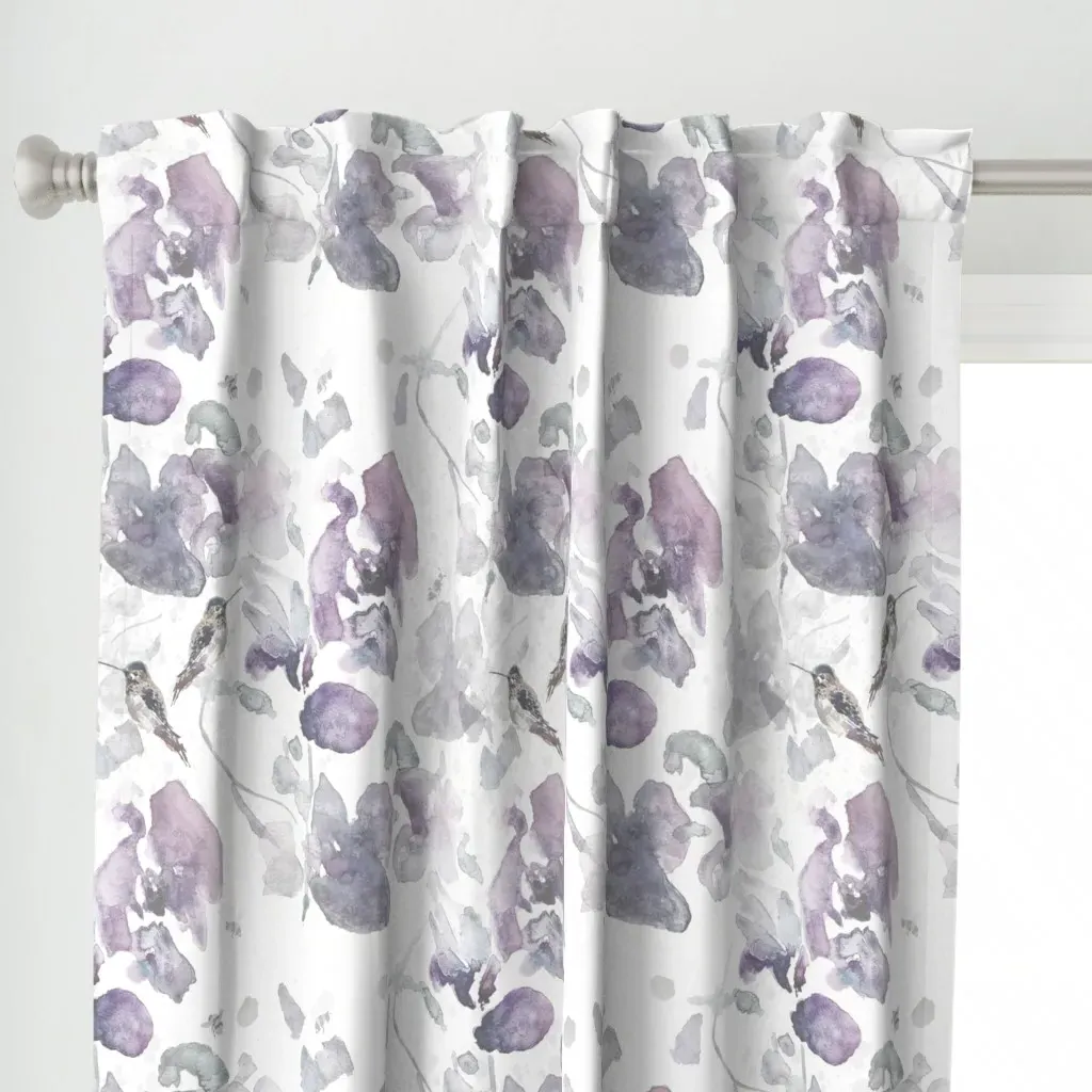 Hummingbird Orchids Curtain Panel - Lavender Purple alternate view