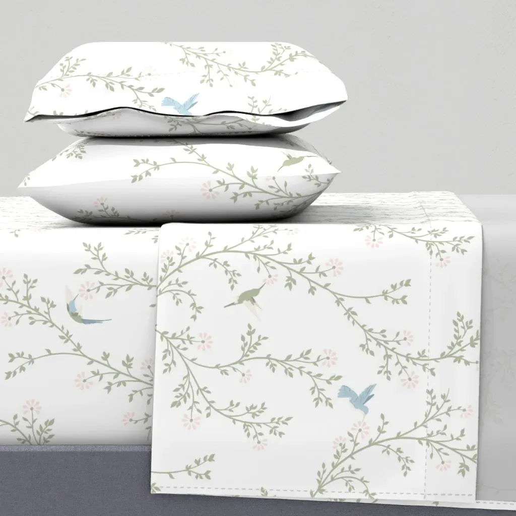 Hummingbird Trellis Flowers & Vines Full Sheet Set - Light Green product