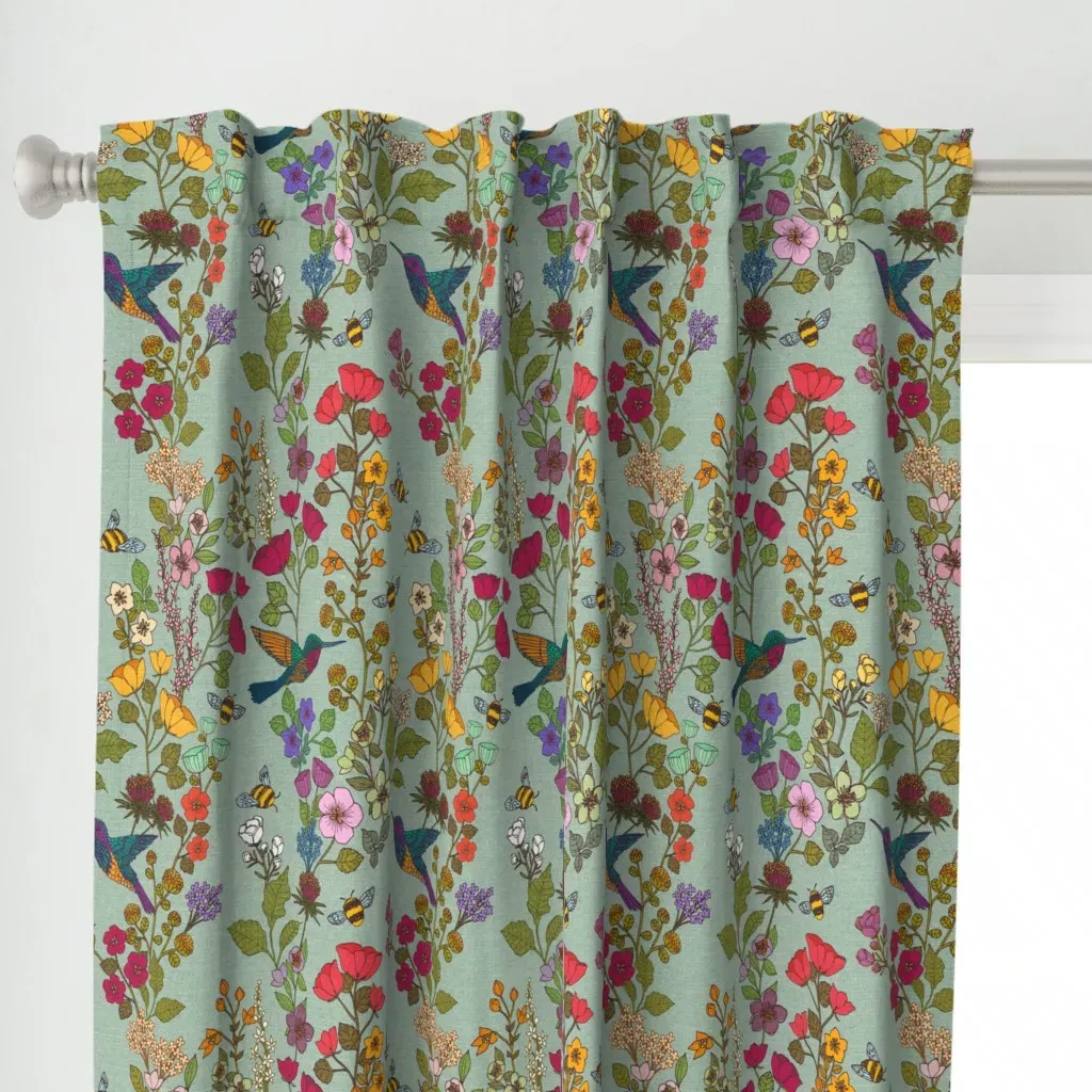 Hummingbirds And Bees Curtain Panel - Teal alternate view