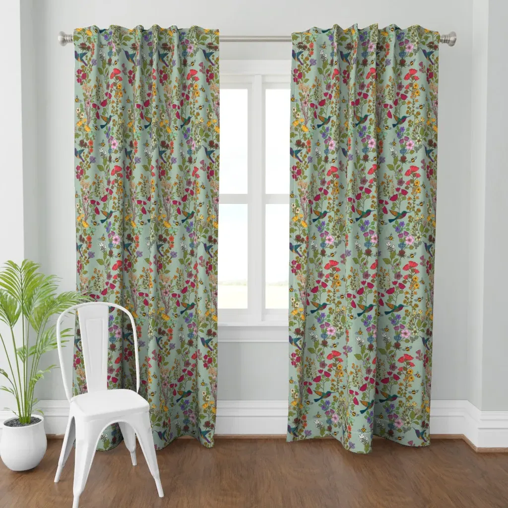 Hummingbirds And Bees Curtain Panel - Teal product