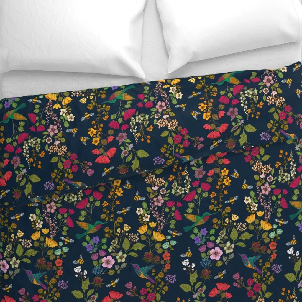 Hummingbirds And Bees Deep Duvet Cover - Teal alternate view