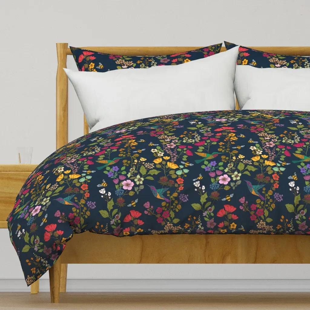 Hummingbirds And Bees Deep Duvet Cover - Teal product