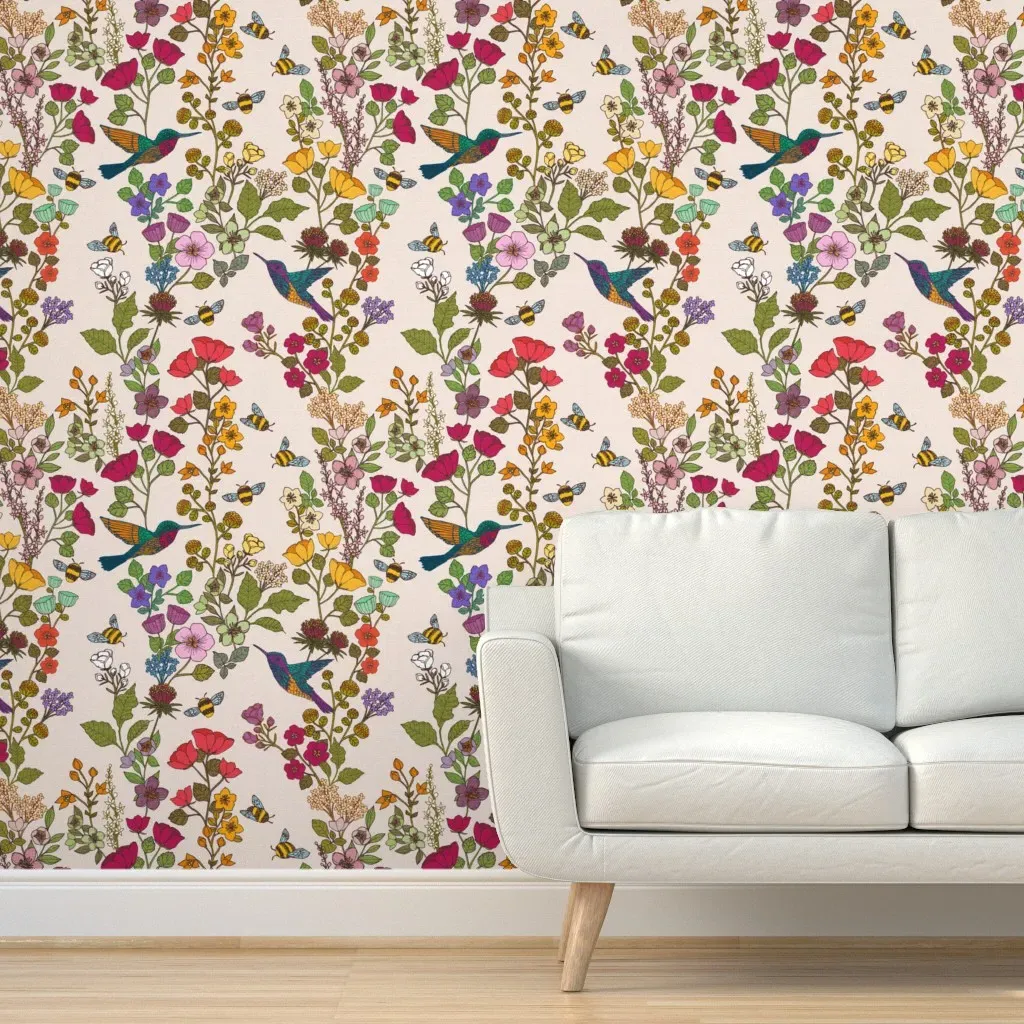 Hummingbirds And Bees Peel and Stick Wallpaper - Cream product