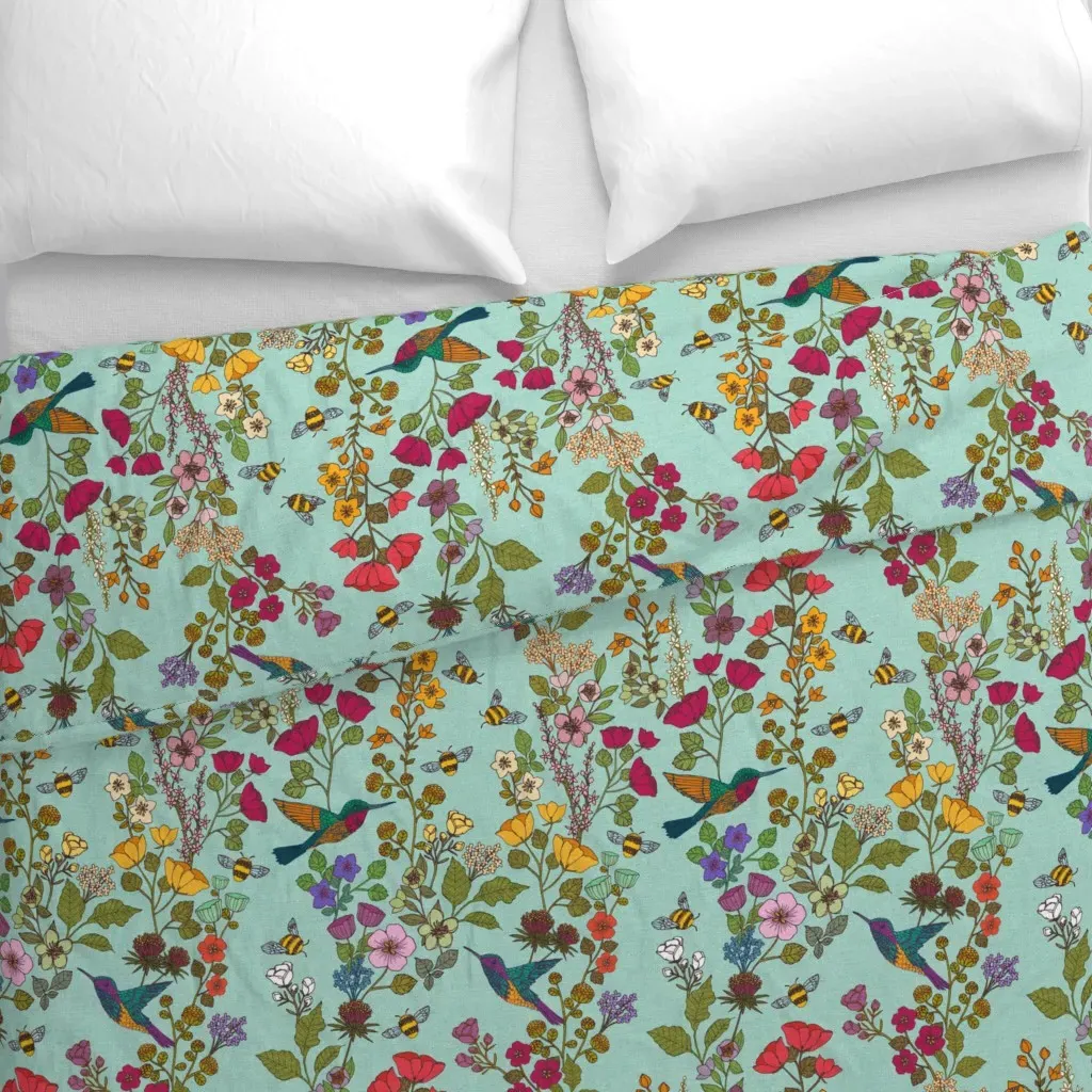 Hummingbirds And Bees Sky Duvet Cover - Teal alternate view