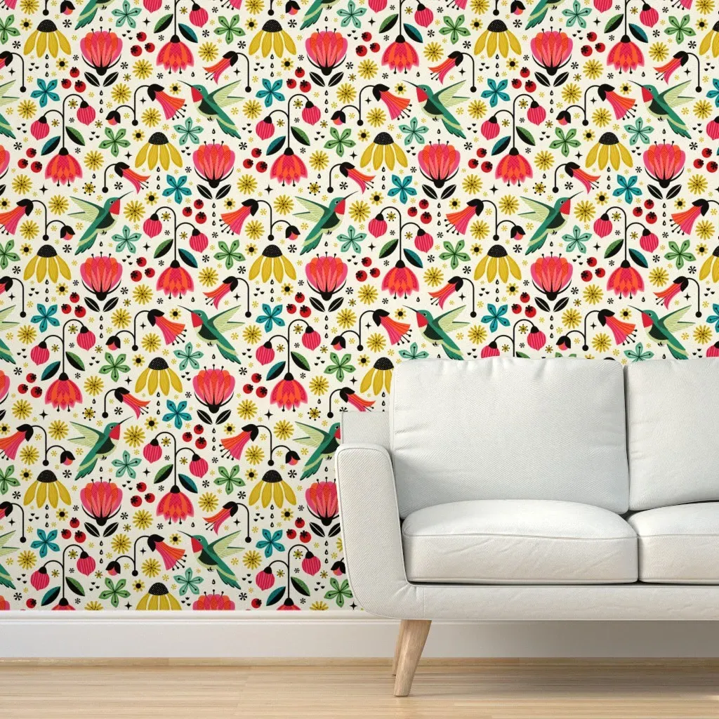 Hummingbirds And Blooms Peel and Stick Wallpaper - Pink product