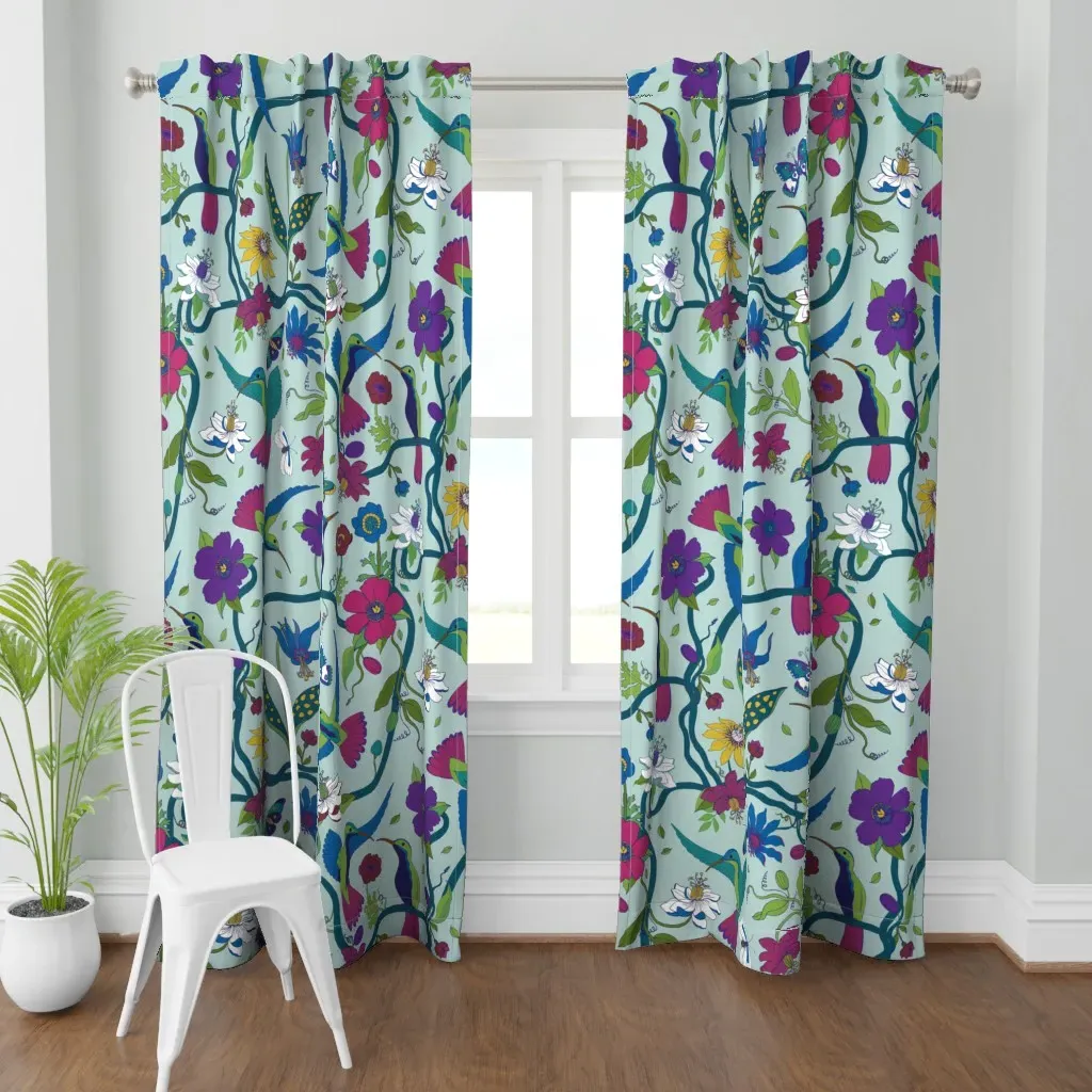 Hummingbirds And Passion Curtain Panel - Teal product