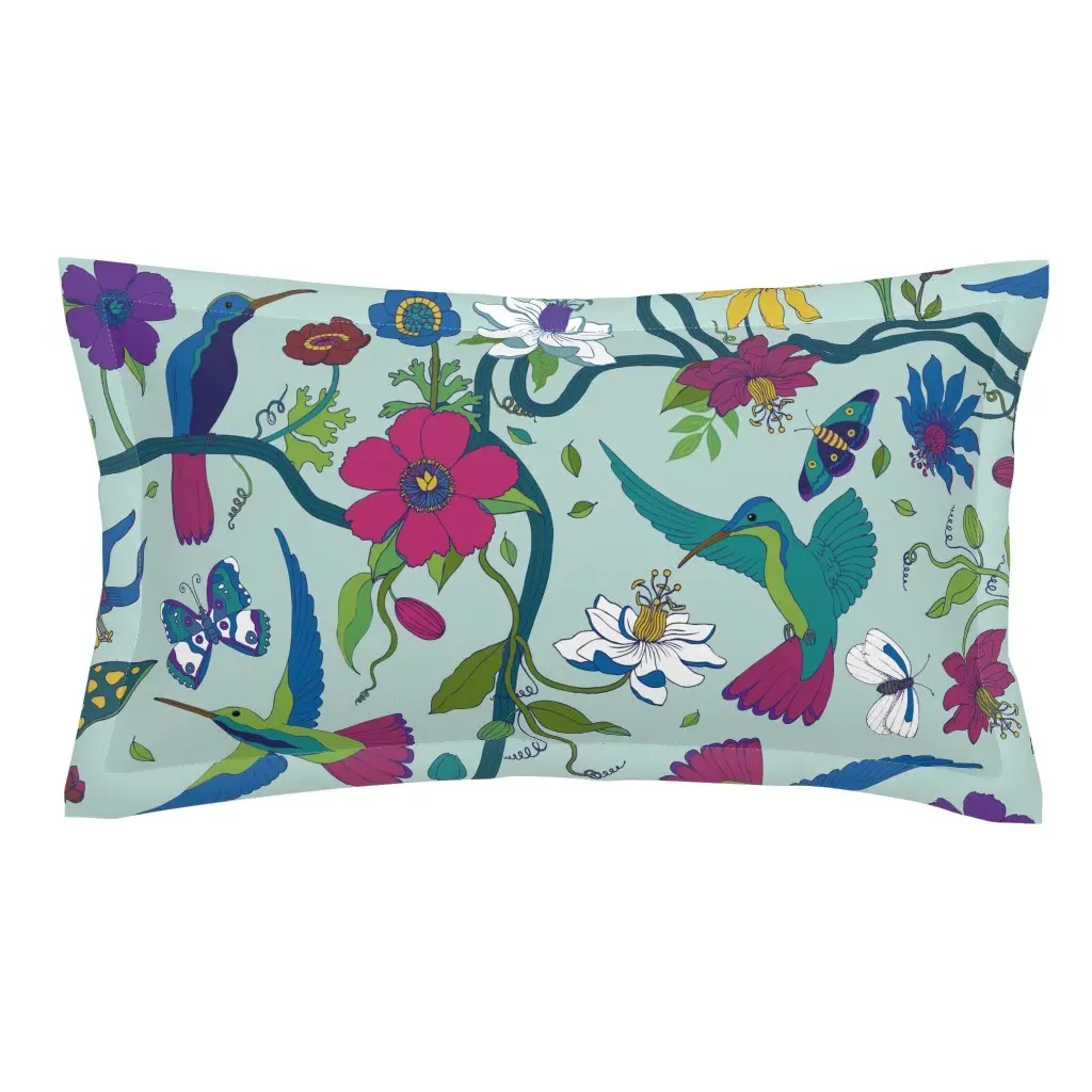 Hummingbirds And Passion Flowers King Pillow Sham - Teal product