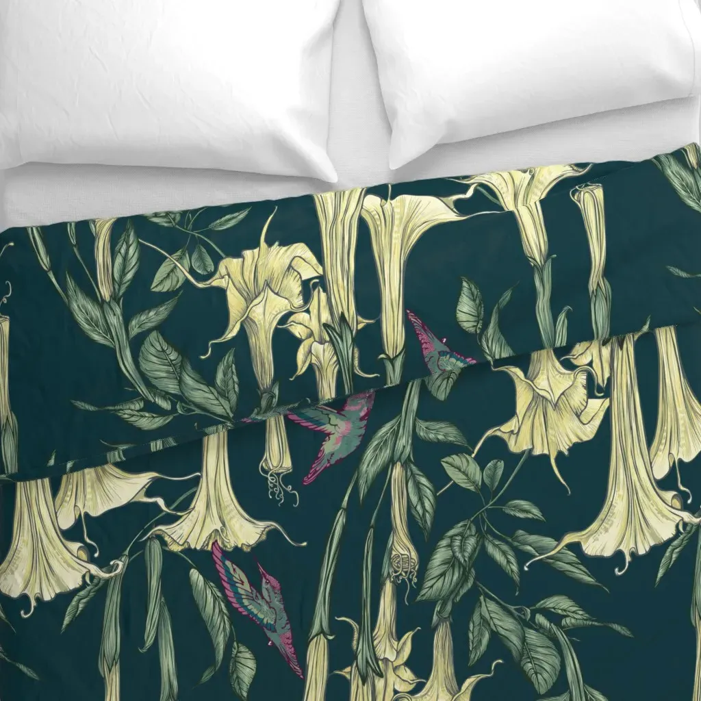 Hummingbirds And Trumpet Duvet Cover - Creamy Yellow alternate view