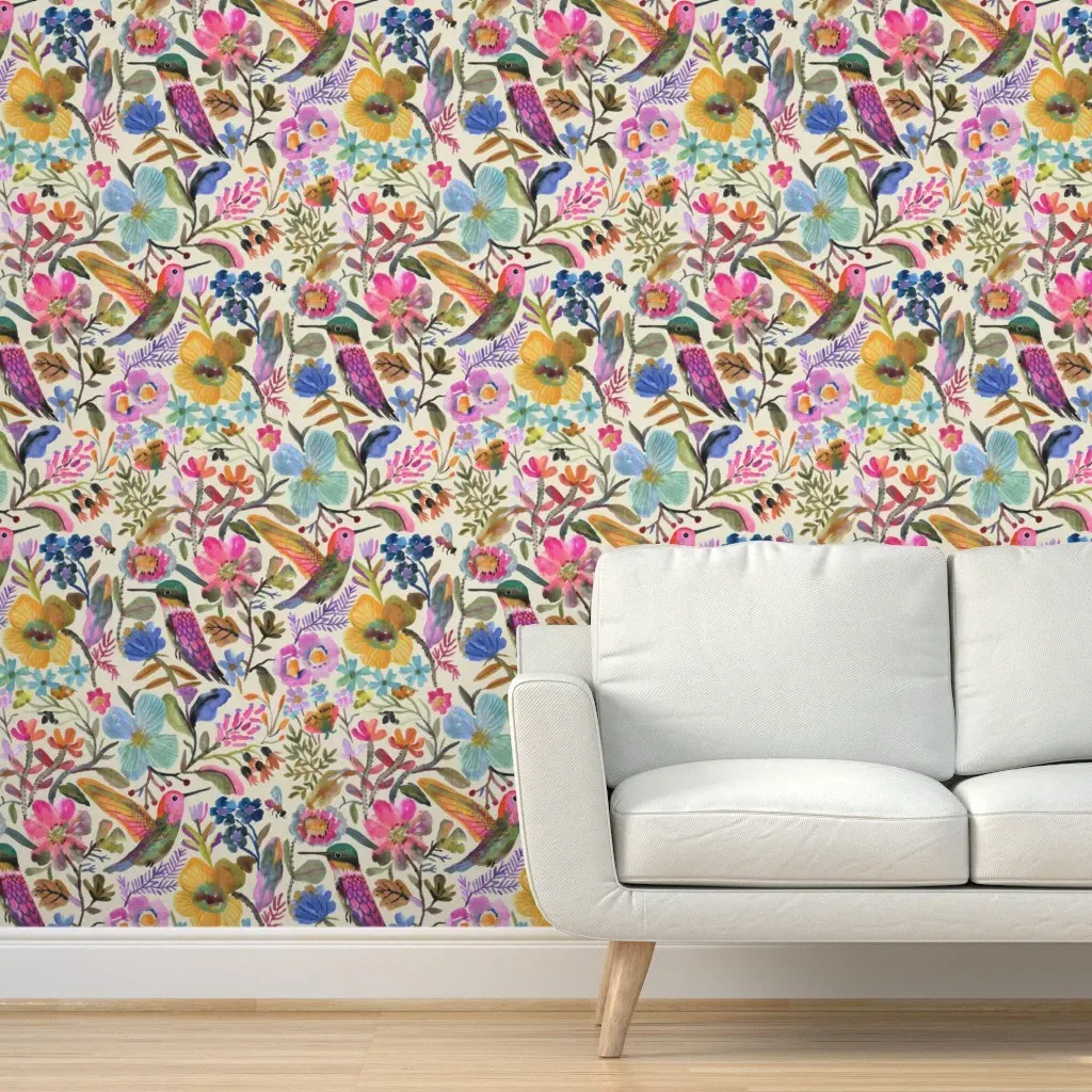 Hummingbirds Florals Botanical Peel and Stick Wallpaper - Pink product