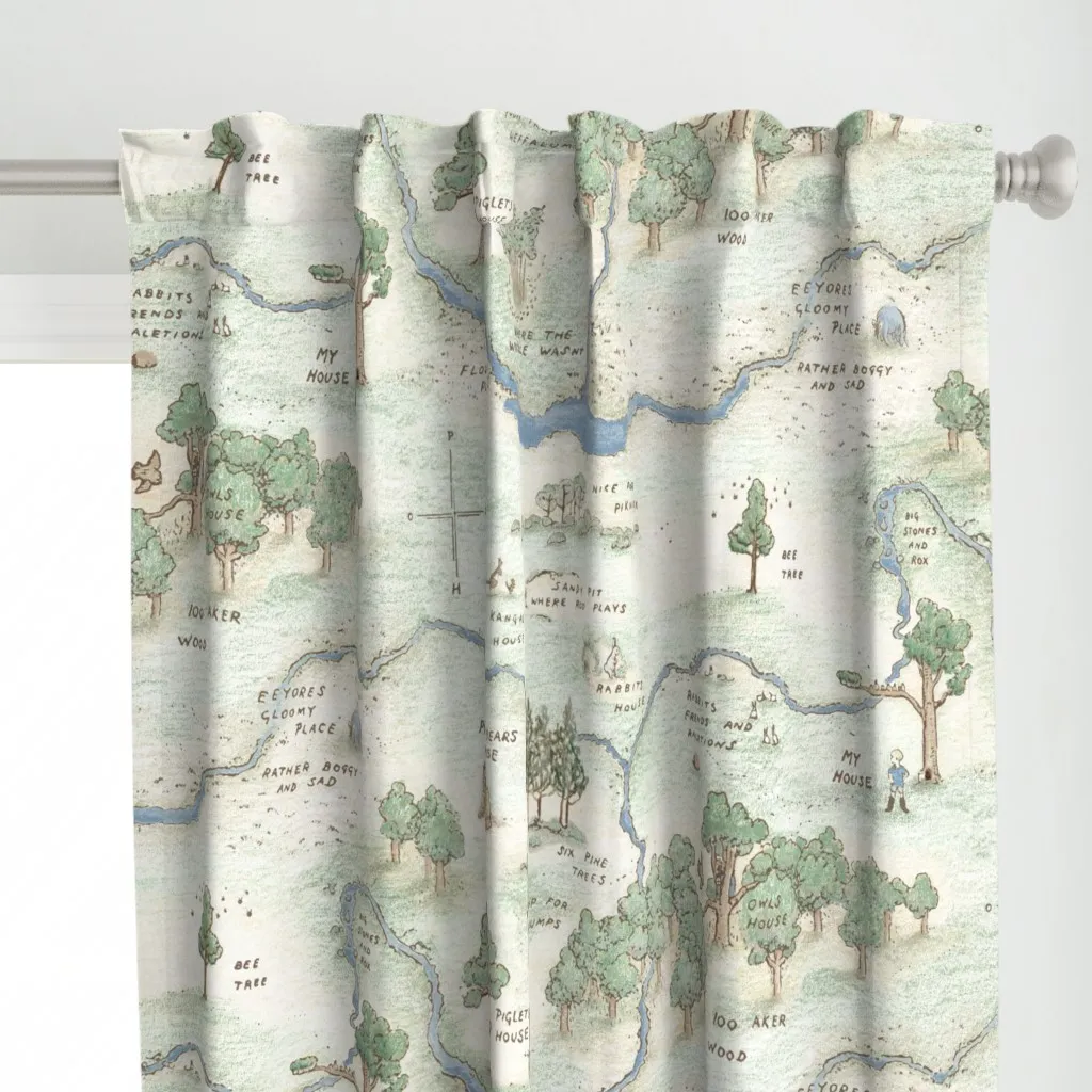 Hundred Acre Woods Map Curtain Panel - Light Green alternate view