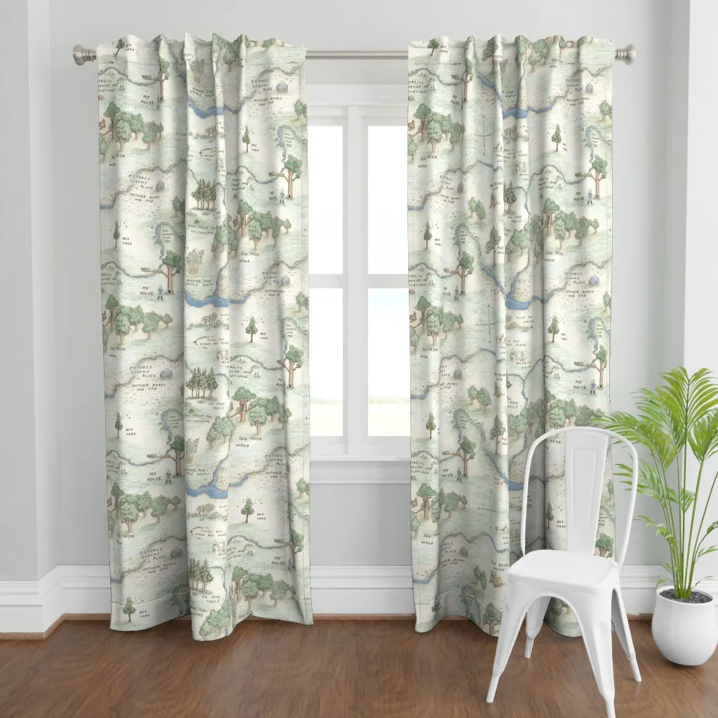 Hundred Acre Woods Map Curtain Panel - Light Green product