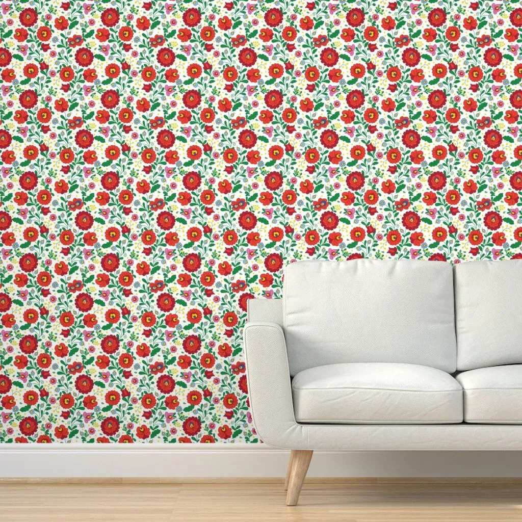 Hungarian Folk Art Peel and Stick Wallpaper - Red product