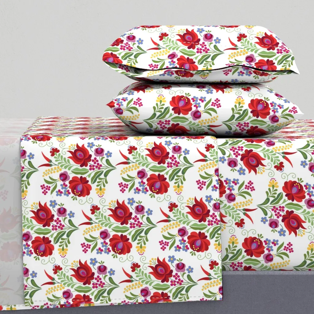 Hungarian Folk Design Red Peppers Queen Sheet Set - Red product