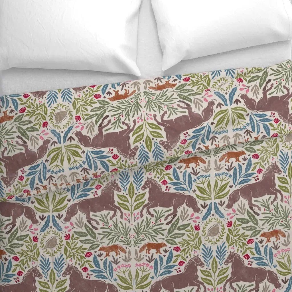 Hunt Club Blockprint Horse Fox Duvet Cover - Brown alternate view