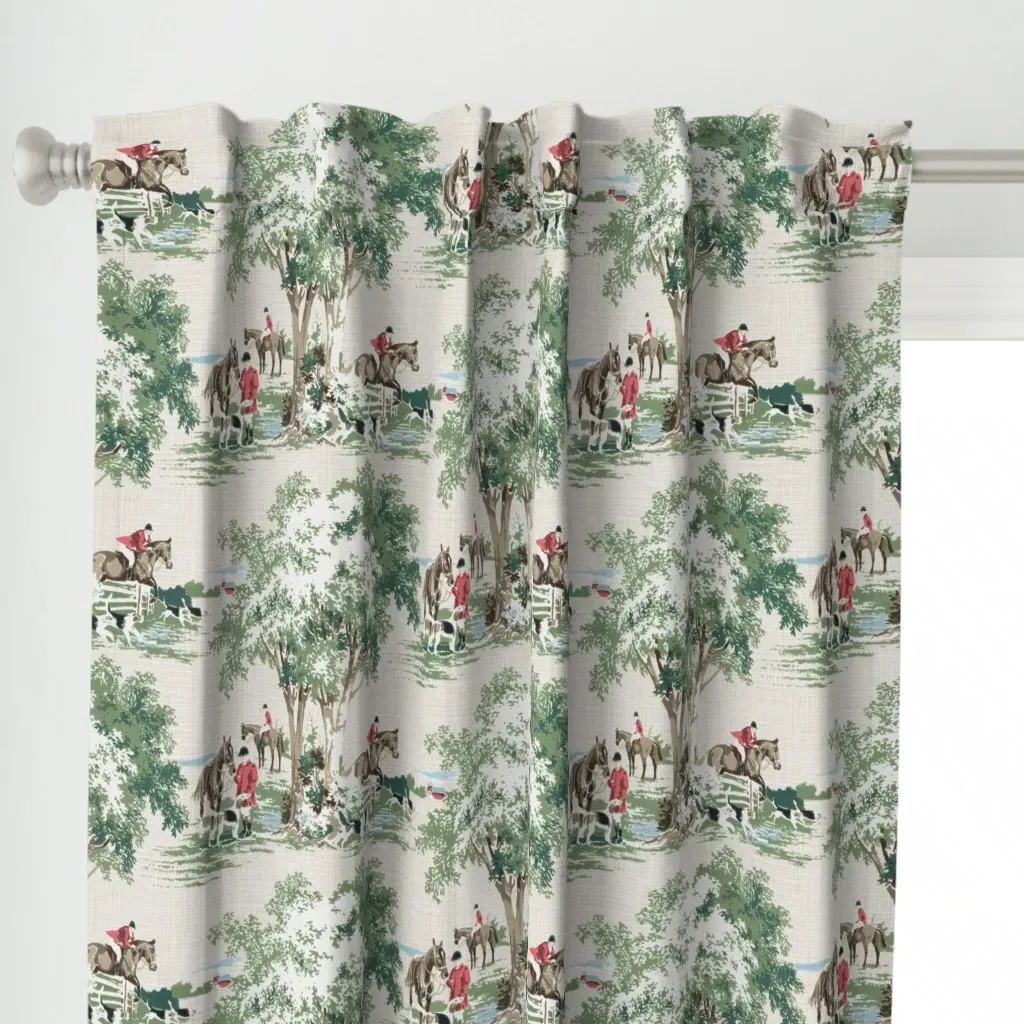 Hunt Scene Curtain Panel - Green alternate view