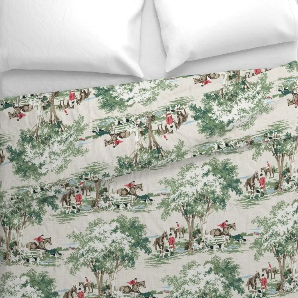 Hunt Scene Duvet Cover - Muted Red, Tan alternate view
