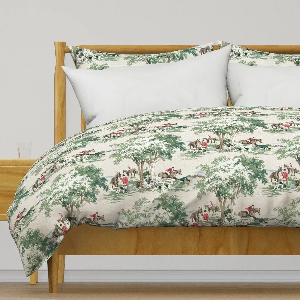 Hunt Scene Duvet Cover - Muted Red, Tan product