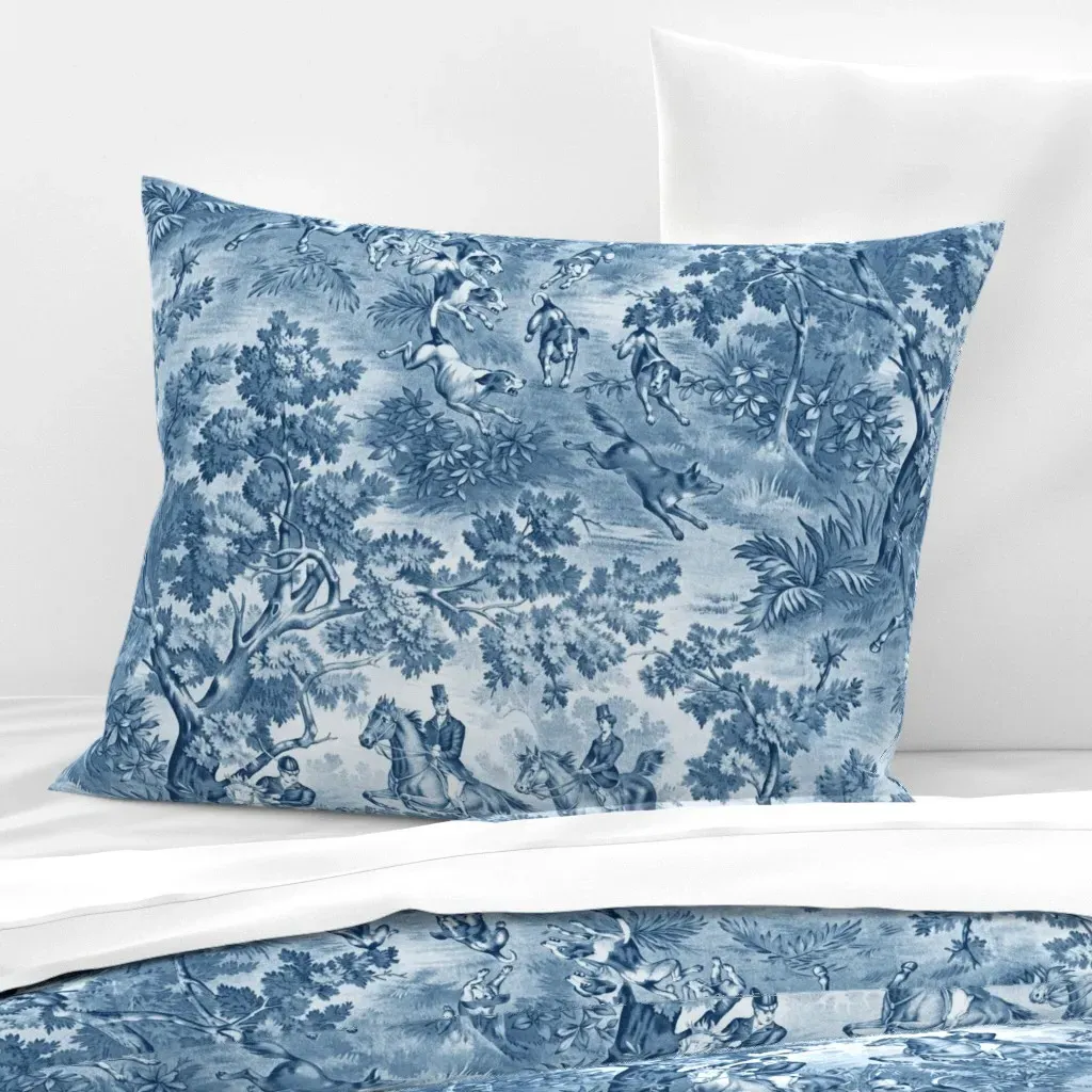 Hunt Scene Equestrian Standard Knife Edge Cushion - Blue, Cotton Sateen product