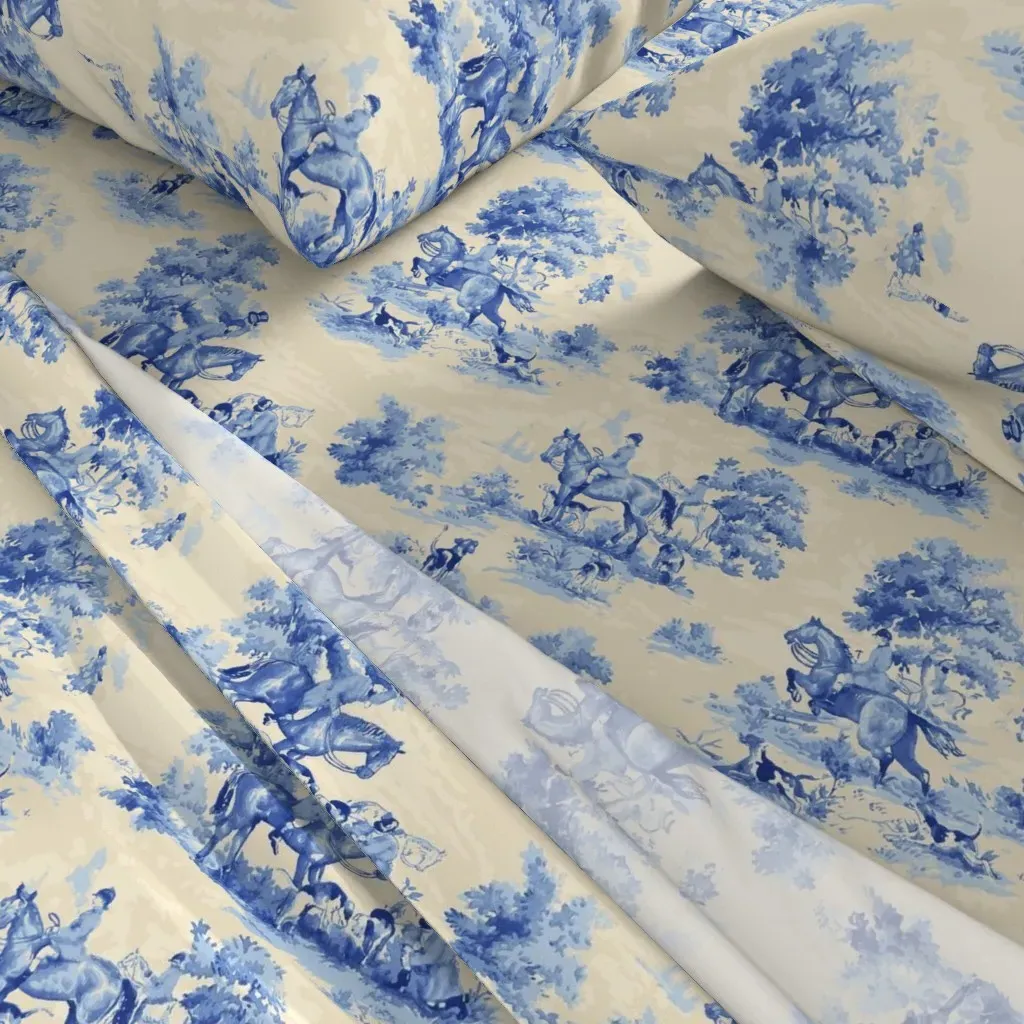 Hunt Scene King Size Sheet Set - Blue, Tan alternate view