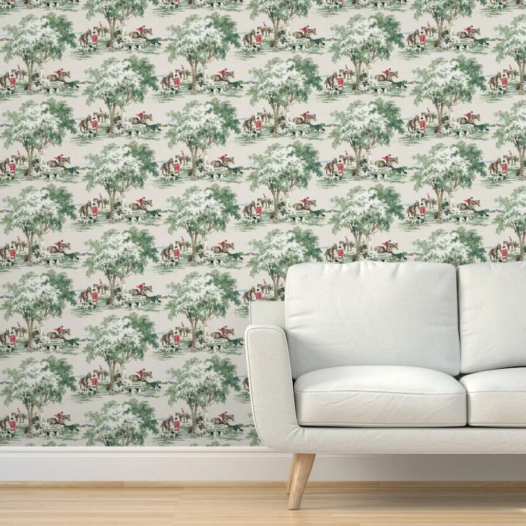Hunt Scene Peel and Stick Wallpaper - Muted Red, Tan product