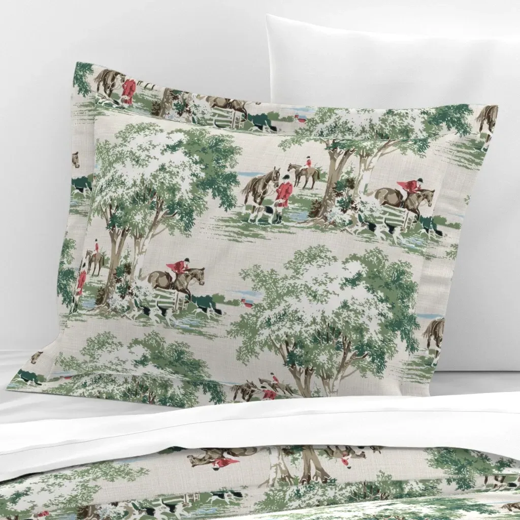 Hunt Scene Standard Flanged Cushion Cover - Red, Cotton Sateen product