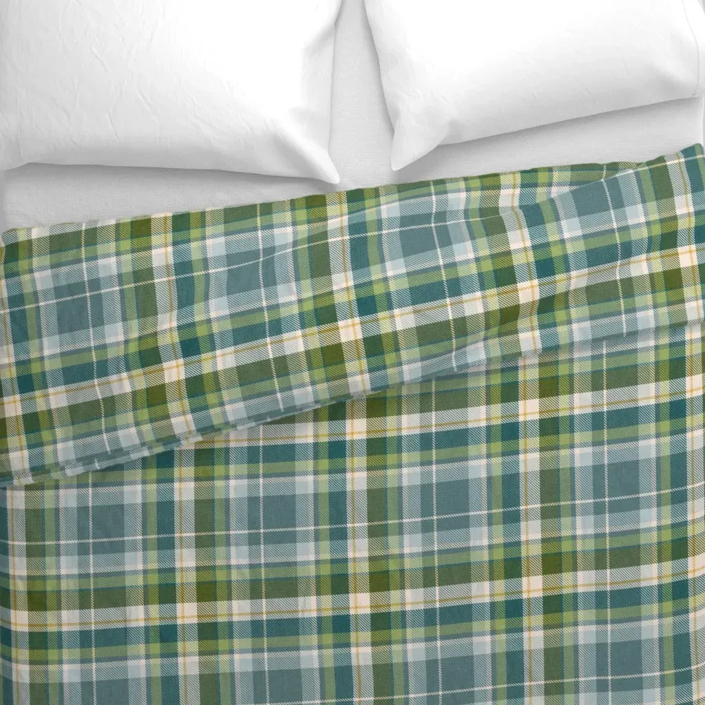 Hunter Green Teal Plaid Rustic Duvet Cover - Teal alternate view