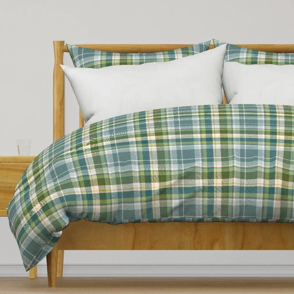 Hunter Green Teal Plaid Rustic Duvet Cover - Teal product