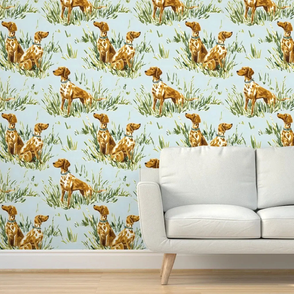 Hunting Dogs In A Field Gouache Peel and Stick Wallpaper - Brown product