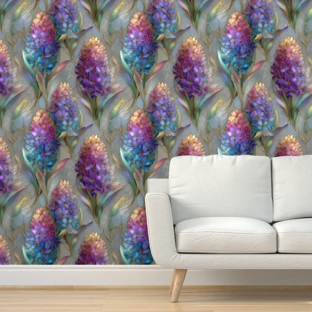 Hyacinth Flower Bunches Peel and Stick Wallpaper - Purple product