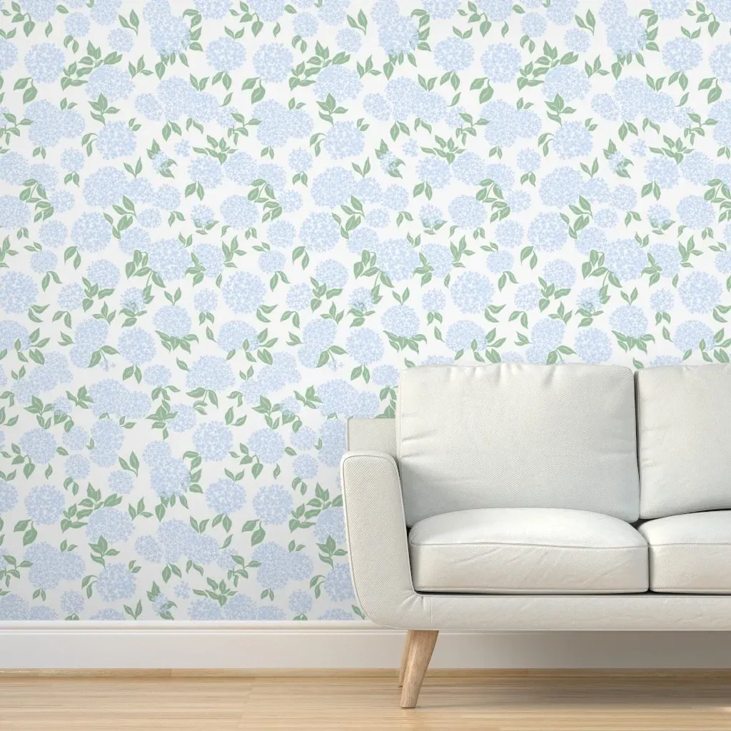 Hydrangea Garden Peel and Stick Wallpaper - Light Blue, White product