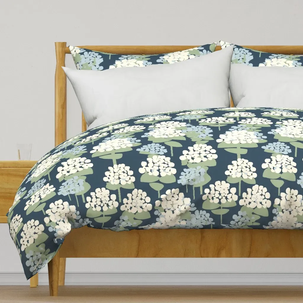 Hydrangea Stamp Duvet Cover - White product