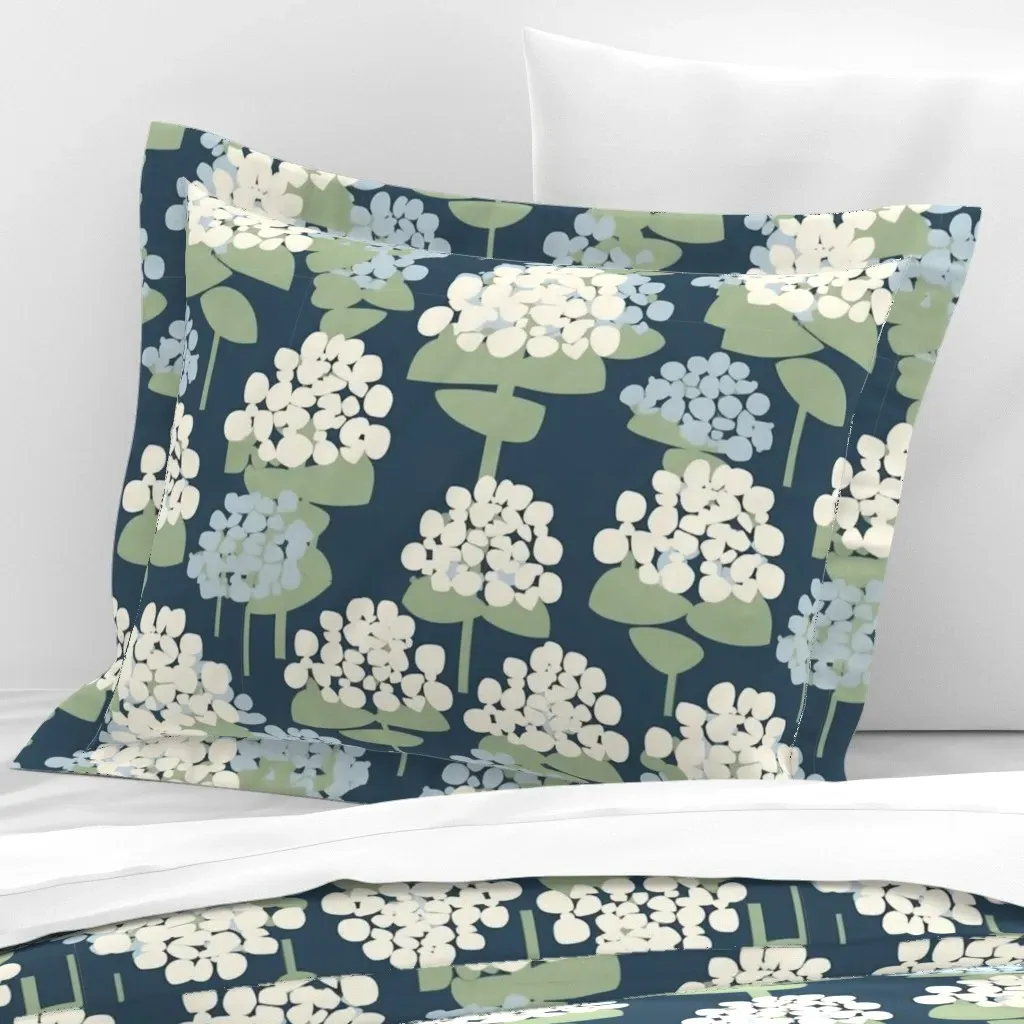 Hydrangea Stamp Standard Flanged Pillowcase - White, Cotton Sateen product