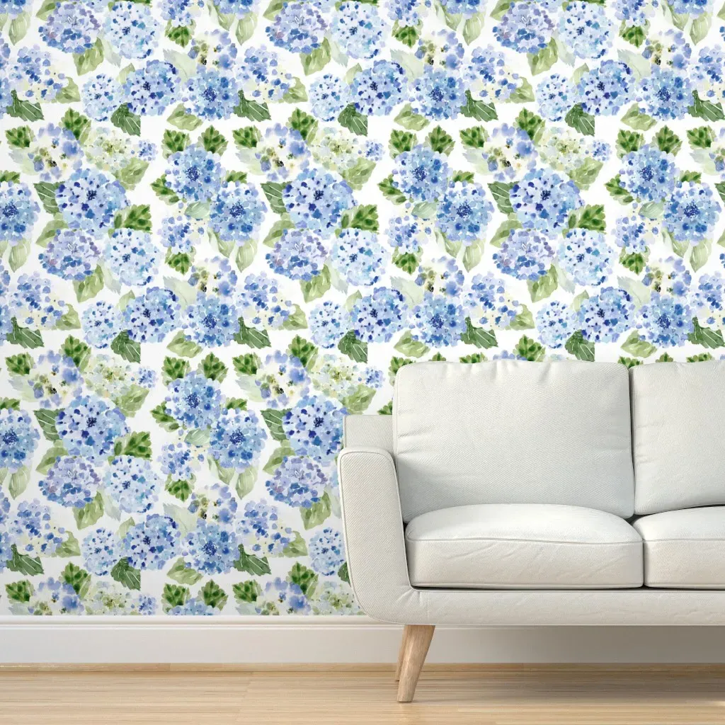 Hydrangea Watercolor Florals Large Peel and Stick Wallpaper - Spring Blue product