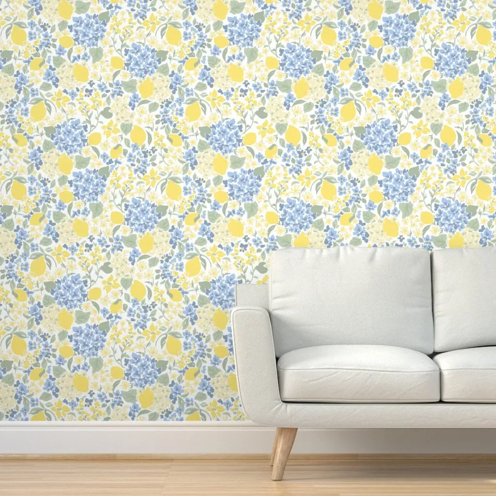 Hydrangeas And Lemons Peel and Stick Wallpaper - Yellow product