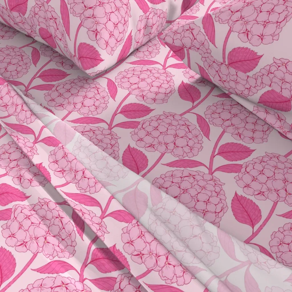 Hydrangeas Botanical Flowers Queen Sheet Set - Pink alternate view