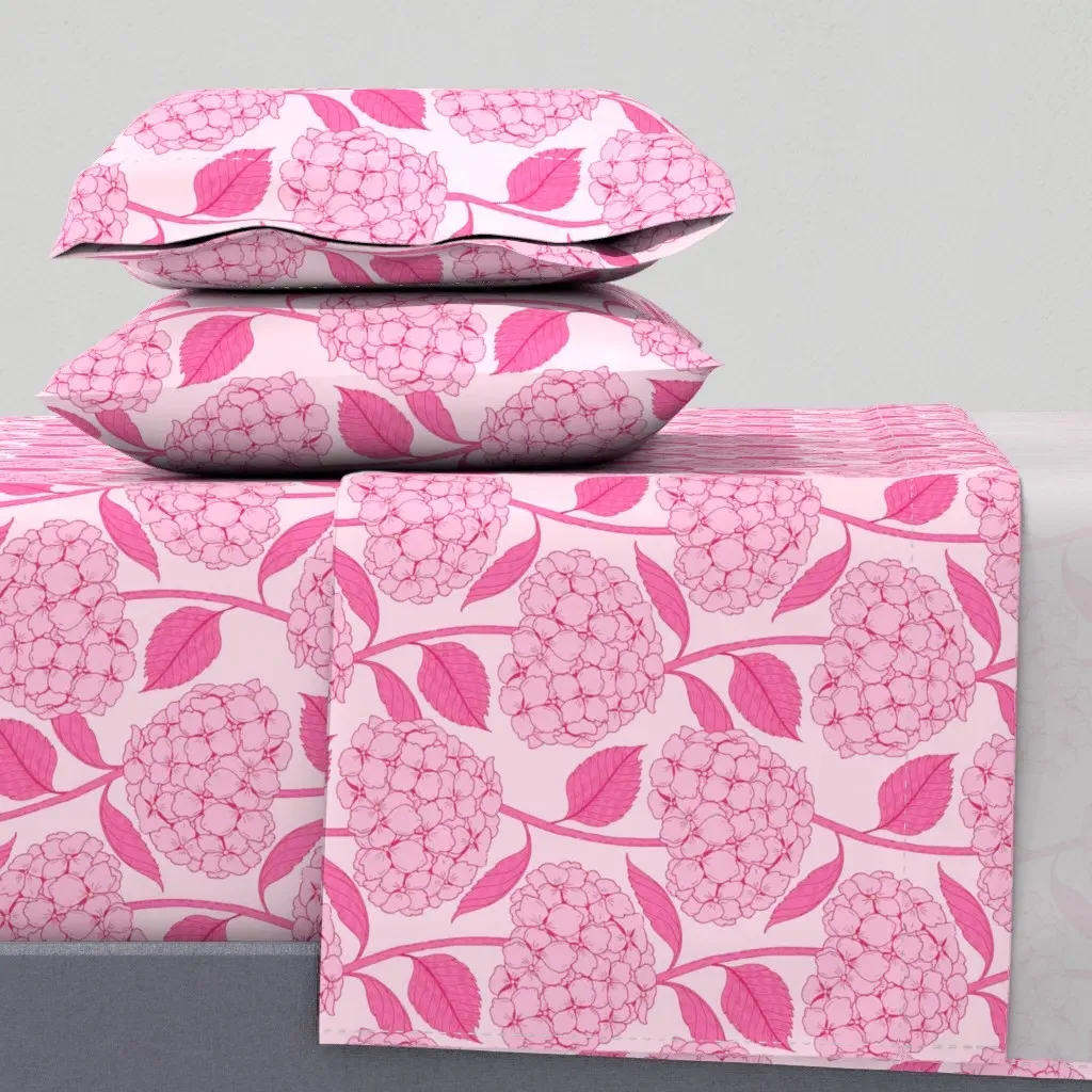 Hydrangeas Botanical Flowers Queen Sheet Set - Pink product