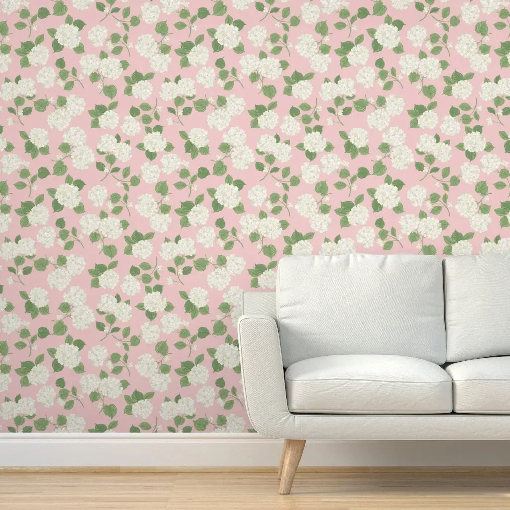 Hydrangeas On Bonita Pink Peel and Stick Wallpaper - White product