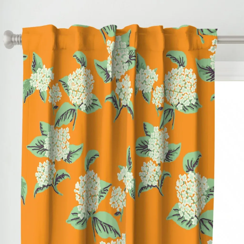 Hydrangeas Orange Curtain Panel - White alternate view