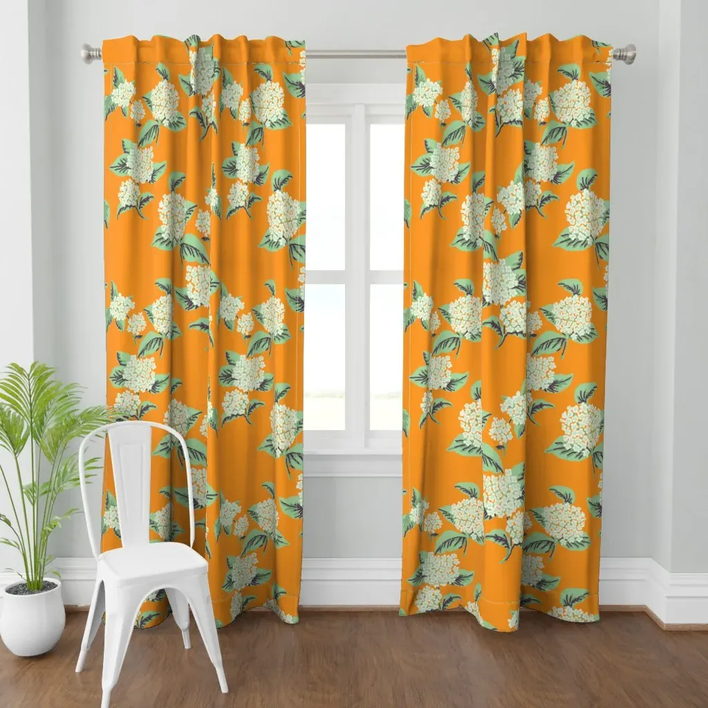 Hydrangeas Orange Curtain Panel - White product