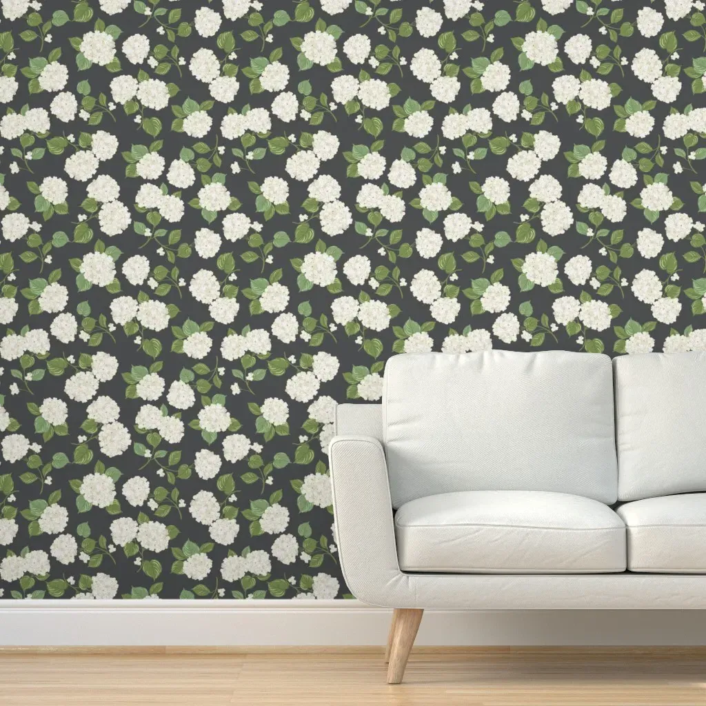 Hydrangeas Peel and Stick Wallpaper - Dark Shadow Gray product