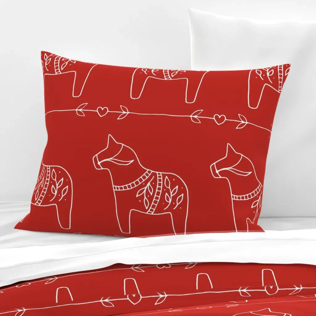 Hygge Dala Horse Standard Knife Edge Pillow - Red, Cotton Sateen product
