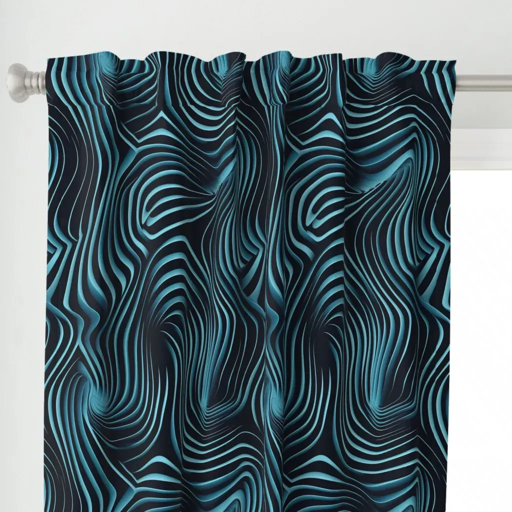 Hypnotic Teal Black Waves Curtain Panel - Teal alternate view