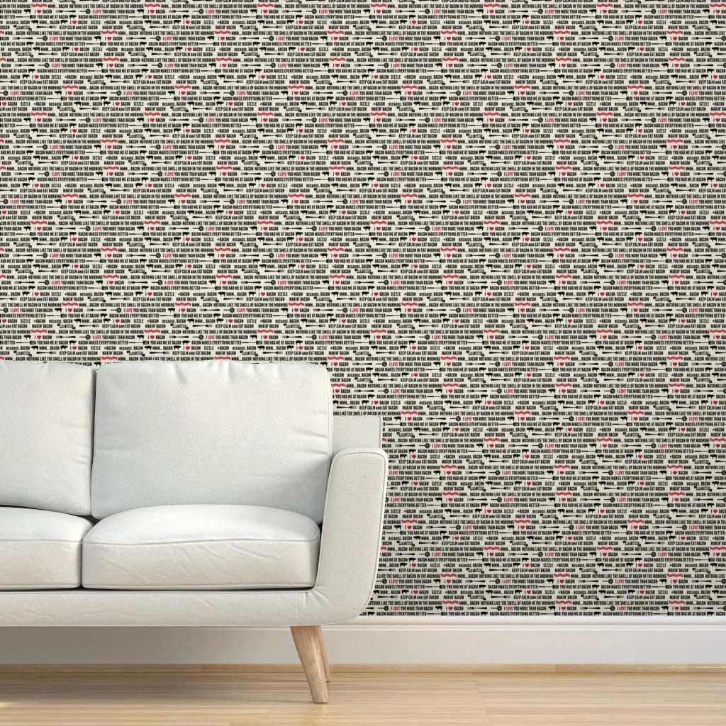 I Heart Bacon Peel and Stick Wallpaper - Black product