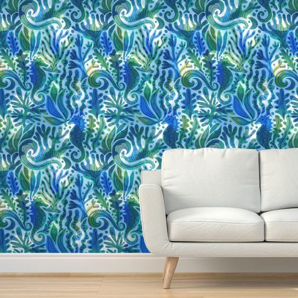 I Spy A Seahorse Peel and Stick Wallpaper - Teal product