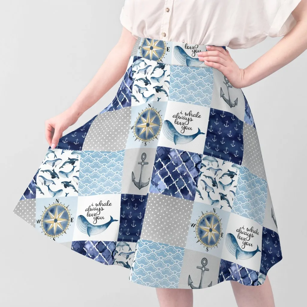 I Whale Always Love You Wholecloth Cheater Quilt Yardage - Blue, White alternate view