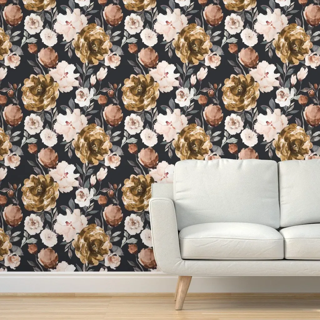 Ibd Autumn Cocao Cream Peonies Peel and Stick Wallpaper - Dusty Rose product