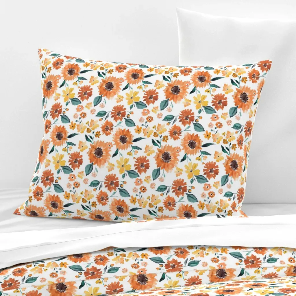 Ibd Pumpkin Spice Sunflowers Standard Knife Edge Pillow - Burnt Orange, Cotton Sateen product