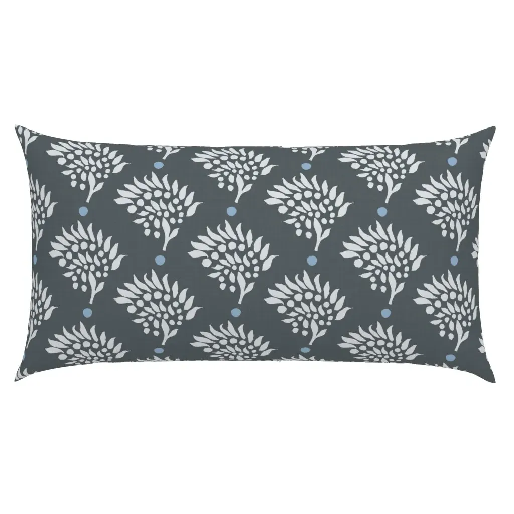 Ice Blue Heirloom Block Print Floral King Pillow Sham - Black product